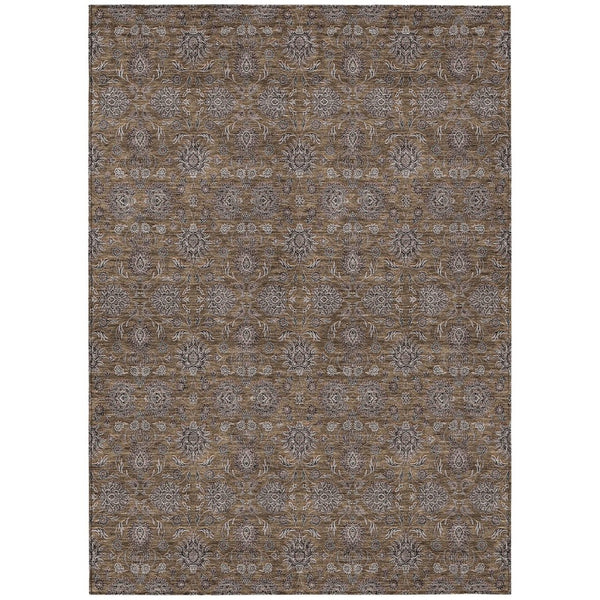 HomeRoots 5' Chocolate and Gray Floral Area Rug - Stylish, Washable, Durable for Indoor and Outdoor Spaces 5' X 8' 582261