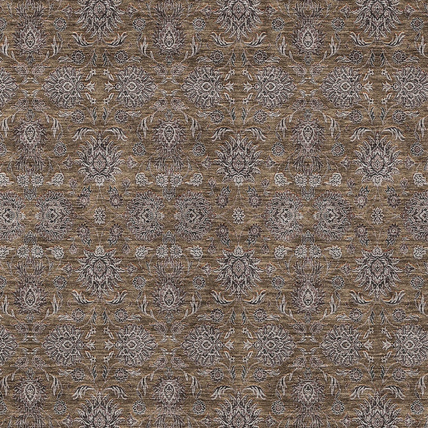 Homeroots 3' Chocolate And Gray Floral Washable Area Rug For Indoor And Outdoor Spaces, Durable Design 5' X 8' Polyester 582261