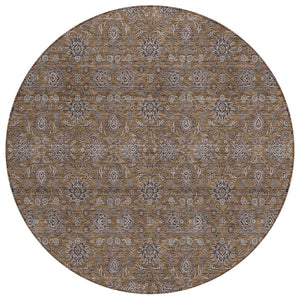 HomeRoots 5' Chocolate and Gray Floral Area Rug - Stylish, Washable, Durable for Indoor and Outdoor Spaces 8' Round 582262