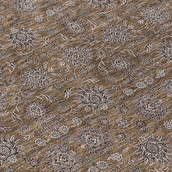 Homeroots 3' Chocolate And Gray Floral Washable Area Rug For Indoor And Outdoor Spaces, Durable Design 8' Round Polyester 582262
