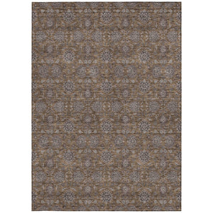 Homeroots 3' Chocolate And Gray Floral Washable Area Rug For Indoor And Outdoor Spaces, Durable Design 8' X 10' Polyester 582263