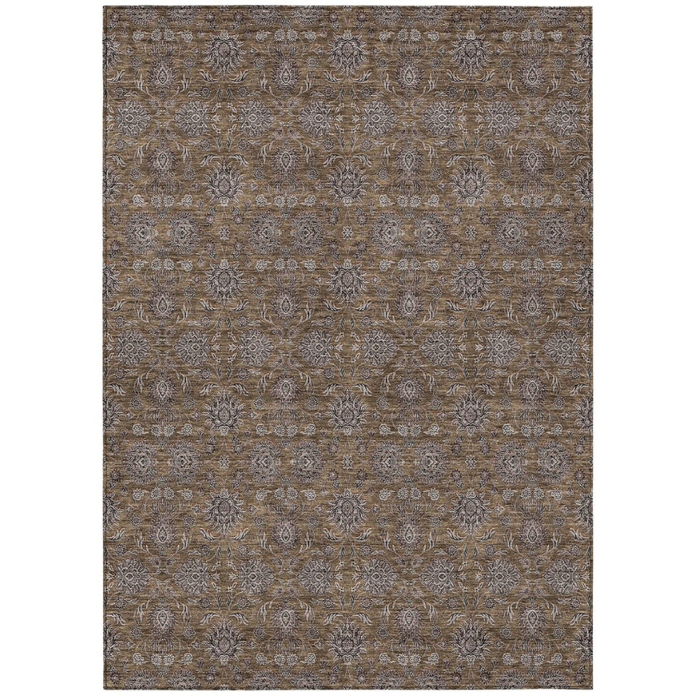 HomeRoots 9' Elegant Chocolate and Gray Floral Area Rug - Washable Indoor/Outdoor, Durable & Stylish Design 9' X 12' 582264