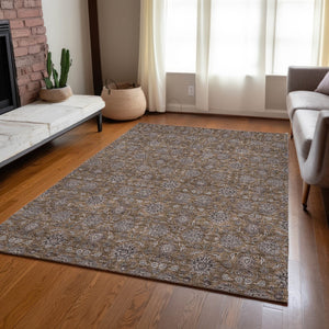 Homeroots 3' Chocolate And Gray Floral Washable Area Rug For Indoor And Outdoor Spaces, Durable Design 9' X 12' Polyester 582264