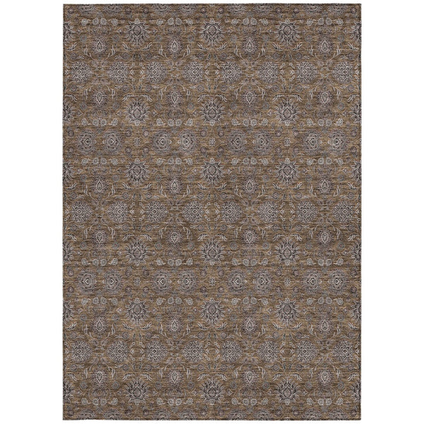 Homeroots 3' Chocolate And Gray Floral Washable Area Rug For Indoor And Outdoor Spaces, Durable Design 10' X 14' Polyester 582265