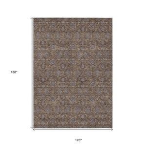 Homeroots 3' Chocolate And Gray Floral Washable Area Rug For Indoor And Outdoor Spaces, Durable Design 10' X 14' Polyester 582265