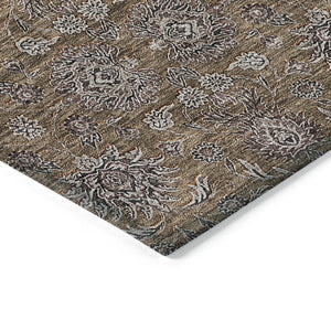 Homeroots 3' Chocolate And Gray Floral Washable Area Rug For Indoor And Outdoor Spaces, Durable Design 10' X 14' Polyester 582265