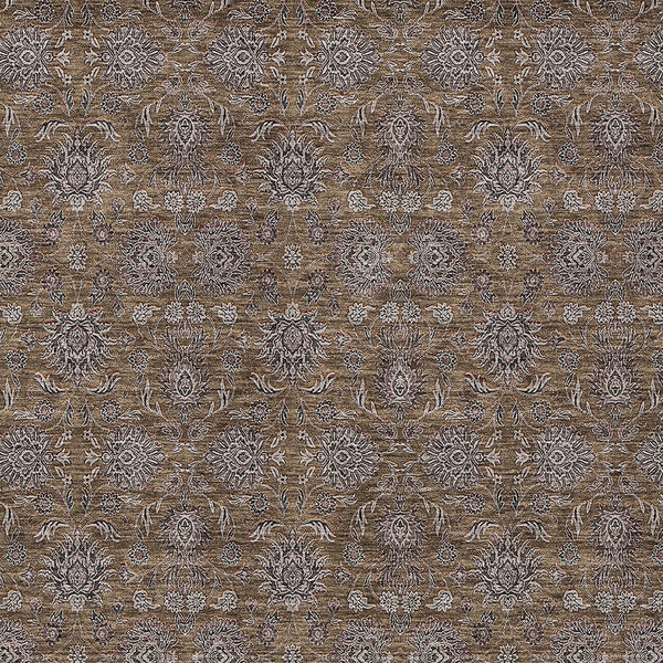 Homeroots 3' Chocolate And Gray Floral Washable Area Rug For Indoor And Outdoor Spaces, Durable Design 10' X 14' Polyester 582265