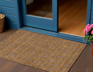 Homeroots 3' Chocolate And Gray Floral Washable Area Rug For Indoor And Outdoor Spaces, Durable Design 3' X 5' Polyester 582266