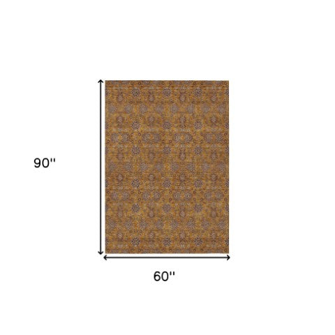 Homeroots 3' Chocolate And Gray Floral Washable Area Rug For Indoor And Outdoor Spaces, Durable Design 5' X 8' Polyester 582267