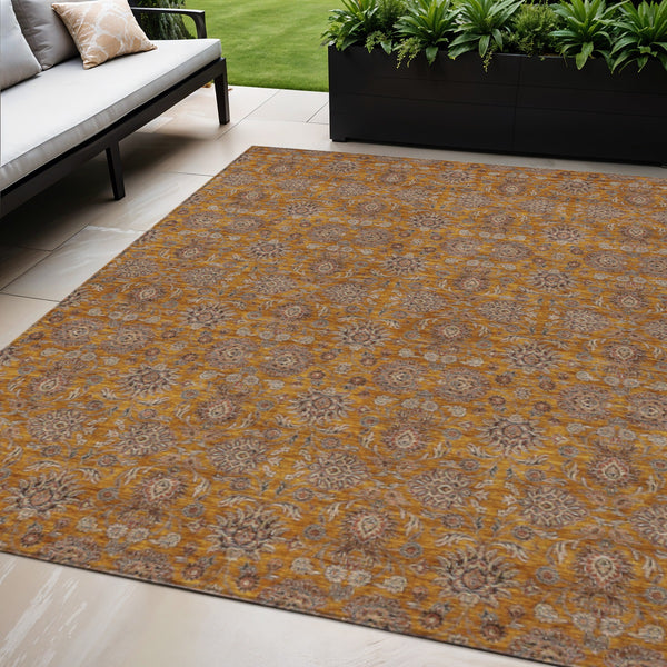Homeroots 3' Chocolate And Gray Floral Washable Area Rug For Indoor And Outdoor Spaces, Durable Design 5' X 8' Polyester 582267