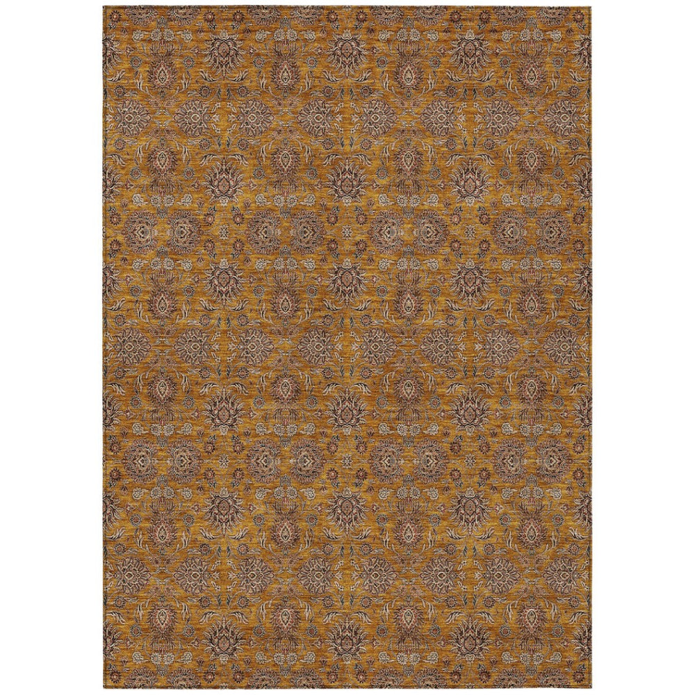 HomeRoots 5' Timeless Floral Indoor/Outdoor Area Rug in Copper Beige and Taupe - Durable, Washable, Elegant Design 5' X 8' 582267