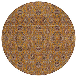 HomeRoots 5' Timeless Floral Indoor/Outdoor Area Rug in Copper Beige and Taupe - Durable, Washable, Elegant Design 8' Round 582268