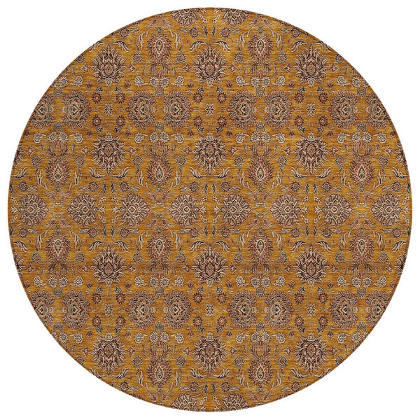 HomeRoots 5' Timeless Floral Indoor/Outdoor Area Rug in Copper Beige and Taupe - Durable, Washable, Elegant Design 8' Round 582268