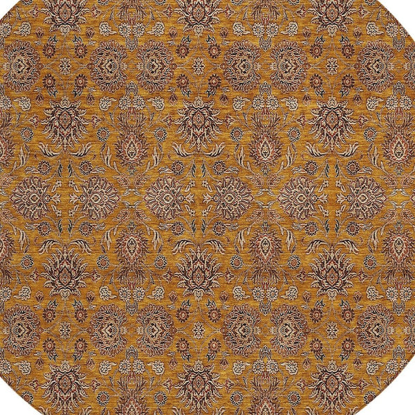 Homeroots 3' Chocolate And Gray Floral Washable Area Rug For Indoor And Outdoor Spaces, Durable Design 8' Round Polyester 582268