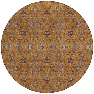 Homeroots 3' Chocolate And Gray Floral Washable Area Rug For Indoor And Outdoor Spaces, Durable Design 8' Round Polyester 582268
