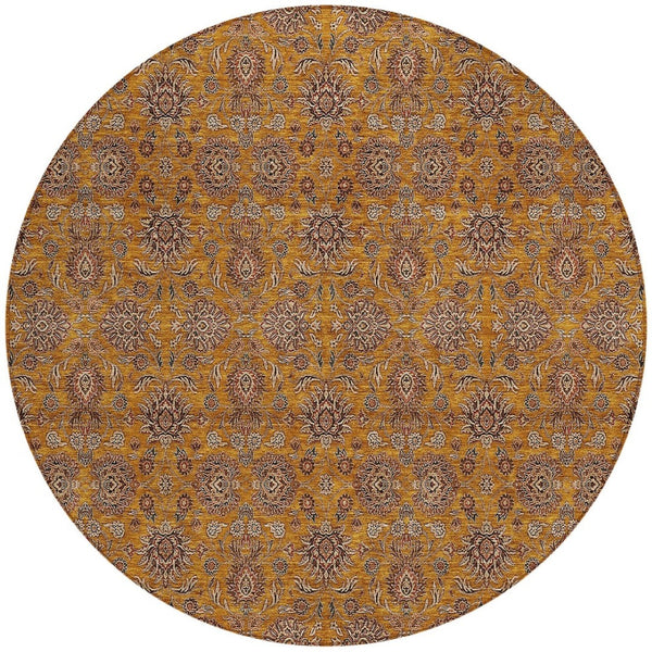 Homeroots 3' Chocolate And Gray Floral Washable Area Rug For Indoor And Outdoor Spaces, Durable Design 8' Round Polyester 582268
