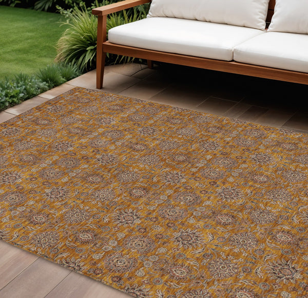 Homeroots 3' Chocolate And Gray Floral Washable Area Rug For Indoor And Outdoor Spaces, Durable Design 8' X 10' Polyester 582269