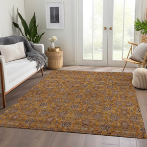 Homeroots 3' Chocolate And Gray Floral Washable Area Rug For Indoor And Outdoor Spaces, Durable Design 8' X 10' Polyester 582269