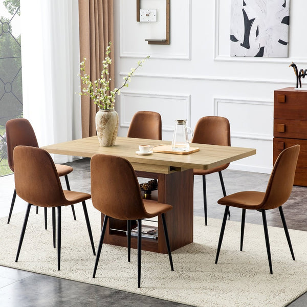 English Elm Scalable Extendable Dining Set with Wood Grain Table and Upholstered Fabric Chairs W1151S04670