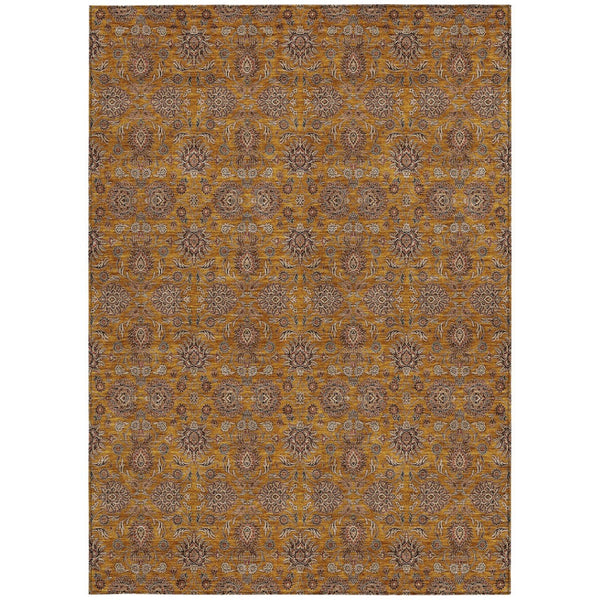 Homeroots 3' Chocolate And Gray Floral Washable Area Rug For Indoor And Outdoor Spaces, Durable Design 9' X 12' Polyester 582270