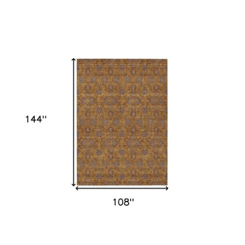 Homeroots 3' Chocolate And Gray Floral Washable Area Rug For Indoor And Outdoor Spaces, Durable Design 9' X 12' Polyester 582270
