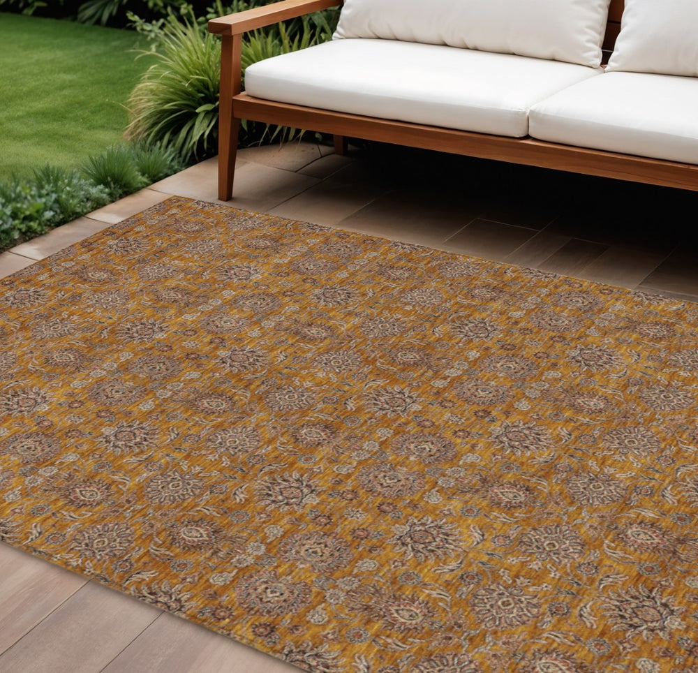HomeRoots 9' Copper Beige and Taupe Floral Area Rug – Durable, Washable Design for Indoor and Outdoor Use 9' X 12' 582270