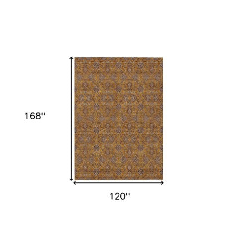 Homeroots 3' Chocolate And Gray Floral Washable Area Rug For Indoor And Outdoor Spaces, Durable Design 10' X 14' Polyester 582271