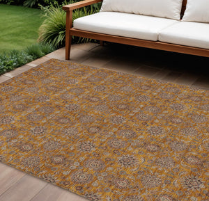 Homeroots 3' Chocolate And Gray Floral Washable Area Rug For Indoor And Outdoor Spaces, Durable Design 10' X 14' Polyester 582271