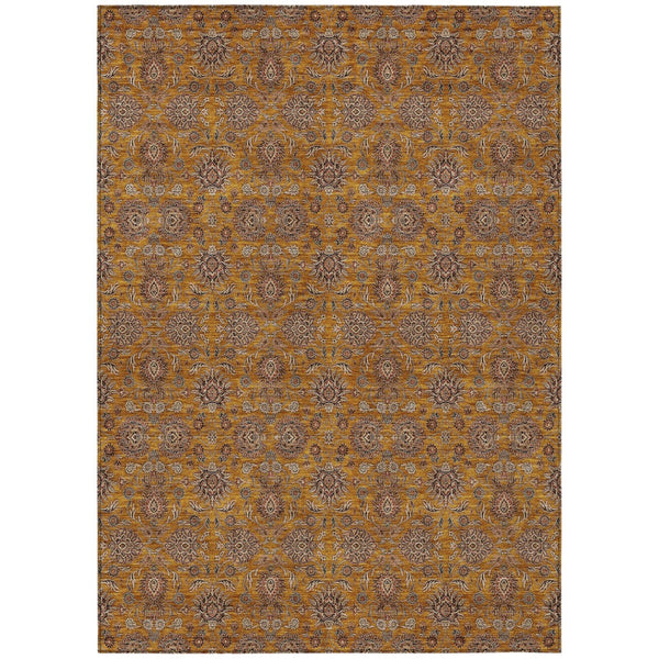 HomeRoots 5' Timeless Floral Indoor/Outdoor Area Rug in Copper Beige and Taupe - Durable, Washable, Elegant Design 10' X 14' 582271