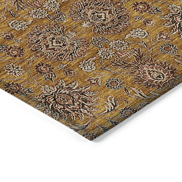 Homeroots 3' Chocolate And Gray Floral Washable Area Rug For Indoor And Outdoor Spaces, Durable Design 10' X 14' Polyester 582271