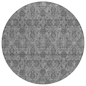 HomeRoots 5' Gray Silver Charcoal Floral Washable Area Rug - Durable, Versatile Design for Indoor & Outdoor Spaces 8' Round 582274