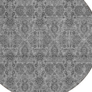 Homeroots 3' Chocolate And Gray Floral Washable Area Rug For Indoor And Outdoor Spaces, Durable Design 8' Round Polyester 582274