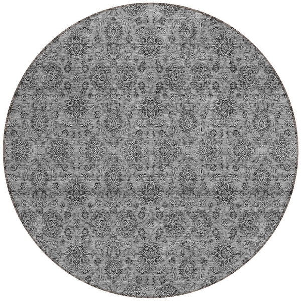 Homeroots 3' Chocolate And Gray Floral Washable Area Rug For Indoor And Outdoor Spaces, Durable Design 8' Round Polyester 582274