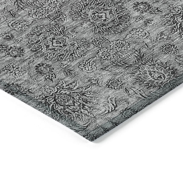 Homeroots 3' Chocolate And Gray Floral Washable Area Rug For Indoor And Outdoor Spaces, Durable Design 8' X 10' Polyester 582275