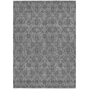 Homeroots 3' Chocolate And Gray Floral Washable Area Rug For Indoor And Outdoor Spaces, Durable Design 8' X 10' Polyester 582275