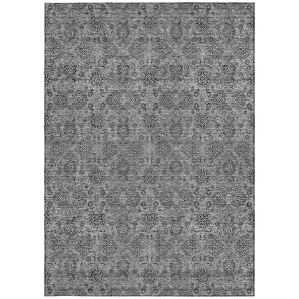 Homeroots 3' Chocolate And Gray Floral Washable Area Rug For Indoor And Outdoor Spaces, Durable Design 8' X 10' Polyester 582275
