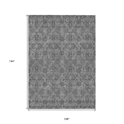 Homeroots 3' Chocolate And Gray Floral Washable Area Rug For Indoor And Outdoor Spaces, Durable Design 9' X 12' Polyester 582276