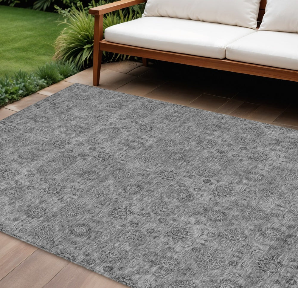 HomeRoots 9' Elegant Gray Floral Area Rug - Durable, Washable Design for Indoor and Outdoor Spaces, Versatile Style 9' X 12' 582276