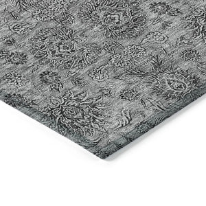 Homeroots 3' Chocolate And Gray Floral Washable Area Rug For Indoor And Outdoor Spaces, Durable Design 9' X 12' Polyester 582276