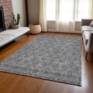 Homeroots 3' Chocolate And Gray Floral Washable Area Rug For Indoor And Outdoor Spaces, Durable Design 9' X 12' Polyester 582276