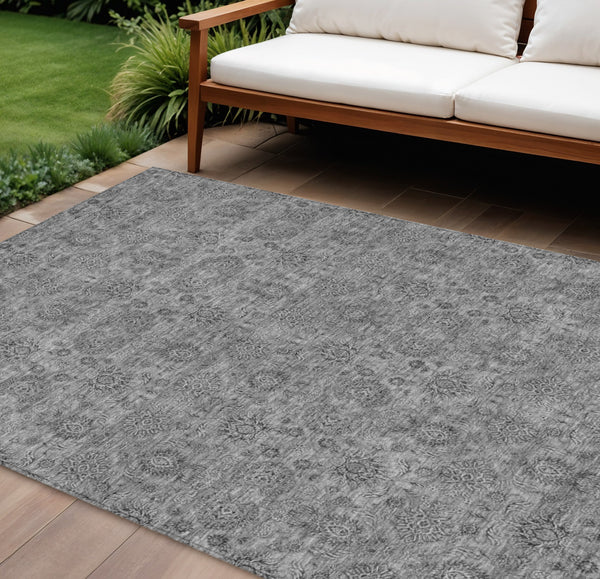Homeroots 3' Chocolate And Gray Floral Washable Area Rug For Indoor And Outdoor Spaces, Durable Design 10' X 14' Polyester 582277