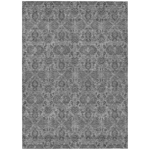 HomeRoots 5' Gray Silver Charcoal Floral Washable Area Rug - Durable, Versatile Design for Indoor & Outdoor Spaces 10' X 14' 582277
