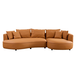 English Elm Modern Curved Sectional Sofa - 5-Seat Eco-Leather Couch For Stylish Living Rooms & Offices, Orange W2582S00079