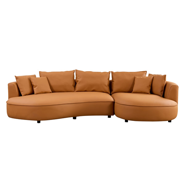 English Elm Modern Curved Sectional Sofa - 5-Seat Eco-Leather Couch For Stylish Living Rooms & Offices, Orange W2582S00079