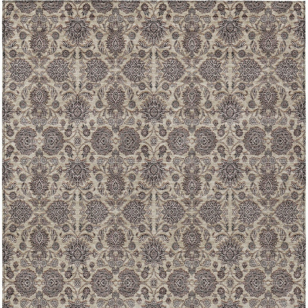 Homeroots 3' Chocolate And Gray Floral Washable Area Rug For Indoor And Outdoor Spaces, Durable Design 3' X 5' Polyester 582278