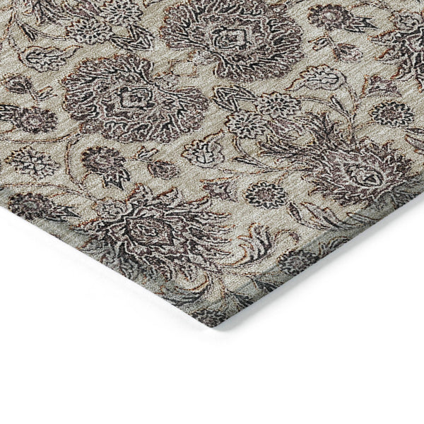 Homeroots 3' Chocolate And Gray Floral Washable Area Rug For Indoor And Outdoor Spaces, Durable Design 5' X 8' Polyester 582279