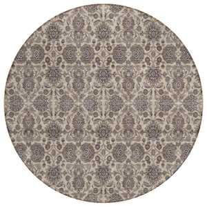 Homeroots 3' Chocolate And Gray Floral Washable Area Rug For Indoor And Outdoor Spaces, Durable Design 8' Round Polyester 582280
