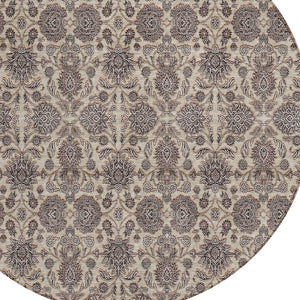 Homeroots 3' Chocolate And Gray Floral Washable Area Rug For Indoor And Outdoor Spaces, Durable Design 8' Round Polyester 582280