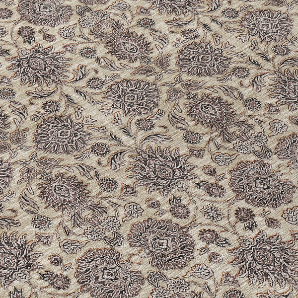 Homeroots 3' Chocolate And Gray Floral Washable Area Rug For Indoor And Outdoor Spaces, Durable Design 8' Round Polyester 582280