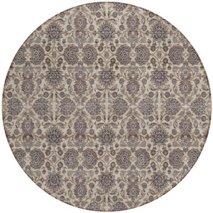 Homeroots 3' Chocolate And Gray Floral Washable Area Rug For Indoor And Outdoor Spaces, Durable Design 8' Round Polyester 582280